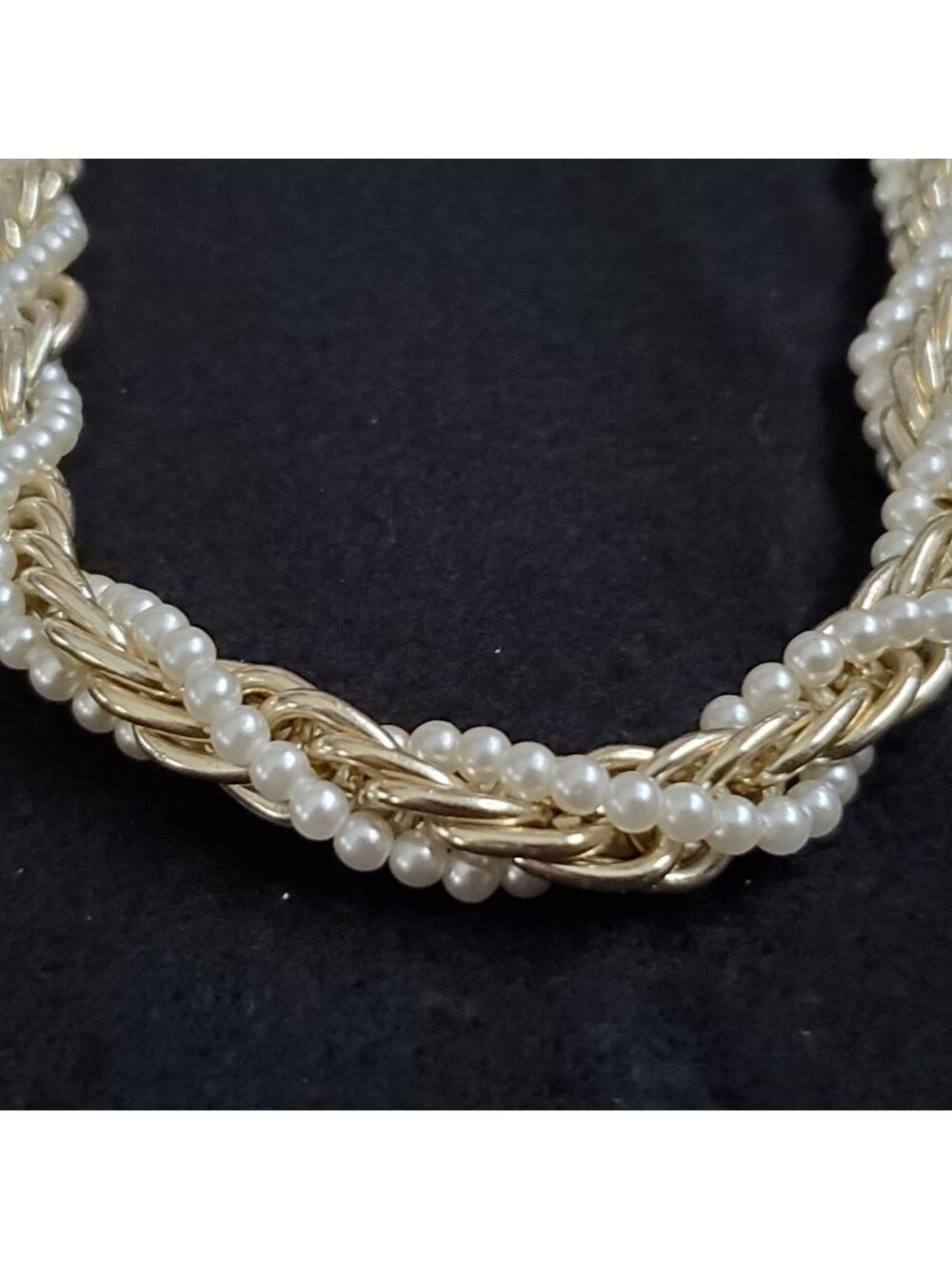 Faux Pearl Gold Tone Necklace Long Flapper Opera Twisted Rope Chain 44"